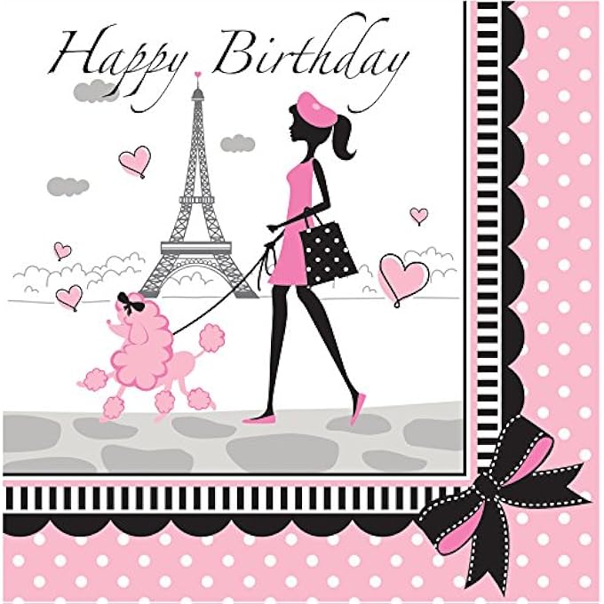 PARTY IN PARIS LUNCHEON HAPPY BIRTHDAY NAPKINS 18 PIECE